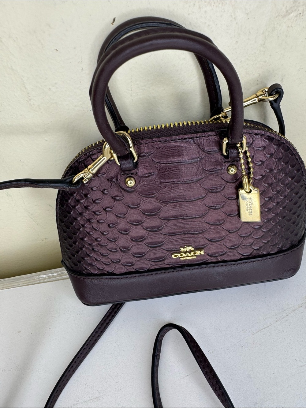 COACH mini Women's Plum Pebbled Dome Satchel